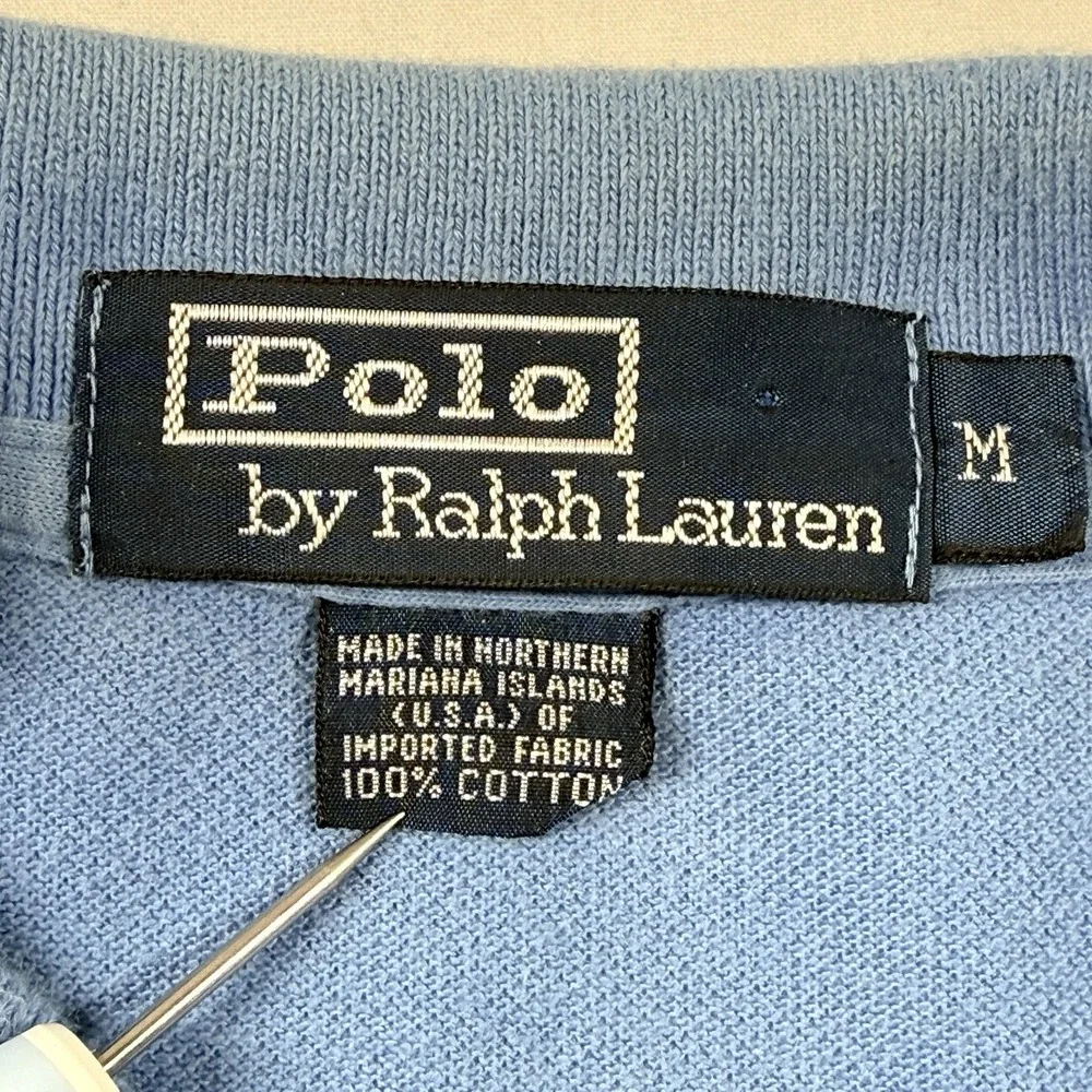 Polo Ralph Lauren Vintage Polo Shirt Men M Blue Pink Pony Cotton USA Classic 90s